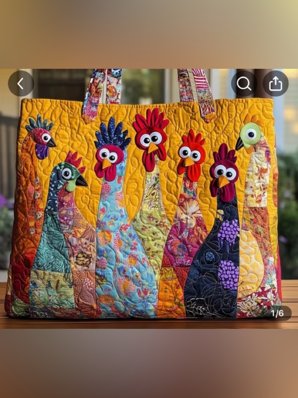 Colorful Quilted Chicken Tote Bag - NEW Yellow